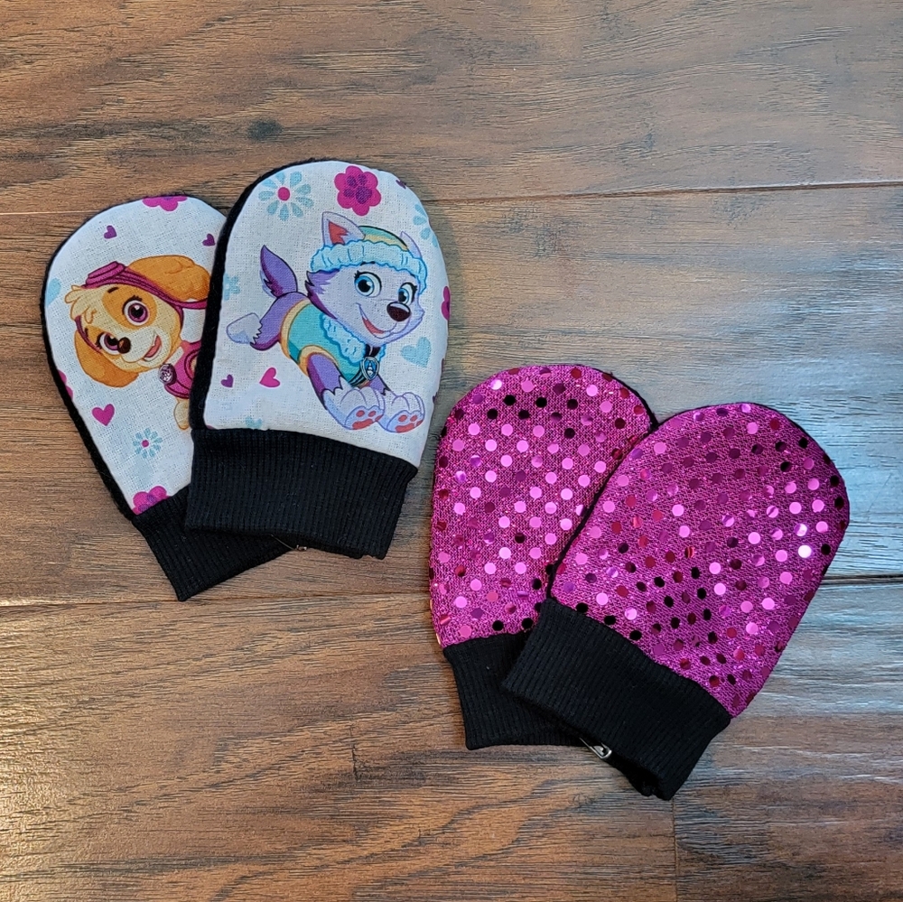 PAW Patrol and Pink Sparkle Sequin Fabric Fleece Girls Baby Mittens